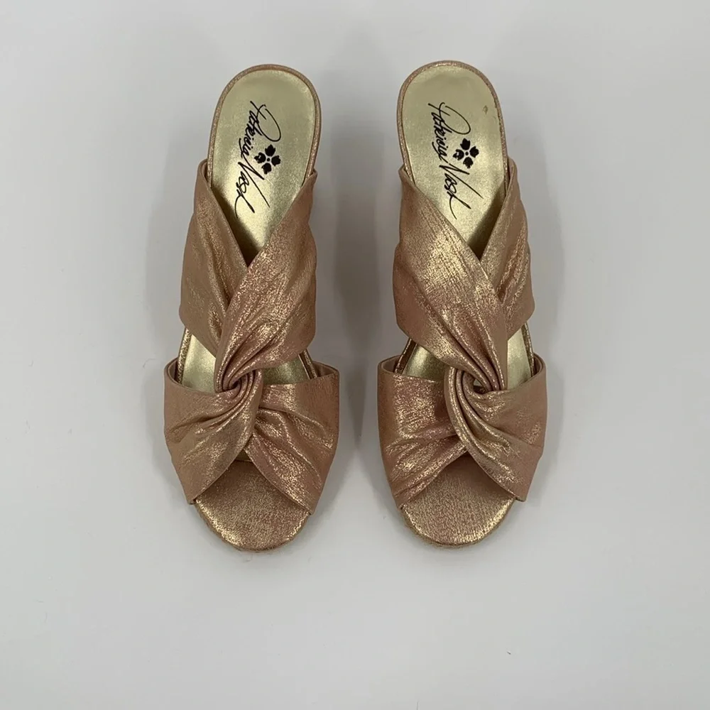 Patricia Nash Ricarda metallic leather slide espadrille sandal shoe rose gold 9